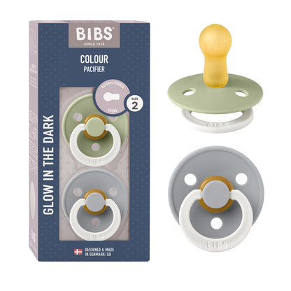 Bibs Pacifiers | Natural Rubber Baby Pacifier | Set of 2 BPA-Free Soothers | Made in Denmark | Sage Night/Cloud Night | Size 6-18 Months