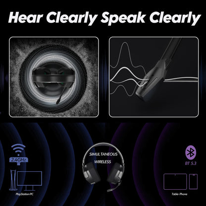 NUBWO G06 Dual Wireless Gaming Headset with Microphone for PS5, PS4, PC - 23ms Low Latency Audio - 100-Hour of Playtime - 50mm Drivers (Black-Green)