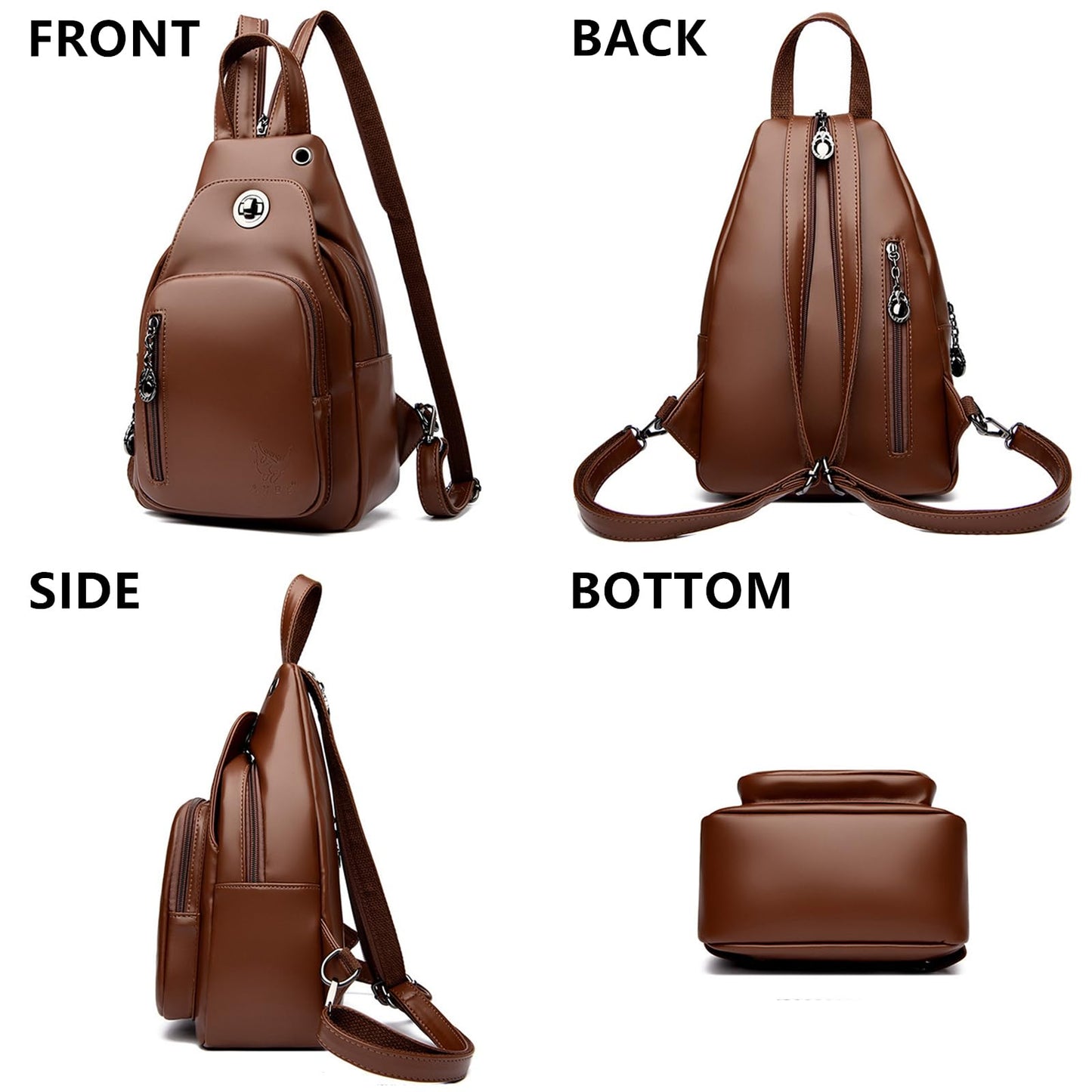 O-TBOST Genuine Leather Sling Bag for Women Convertible Backpack Purse Crossbody Bag Travel Casual Daypack (Brown-1)