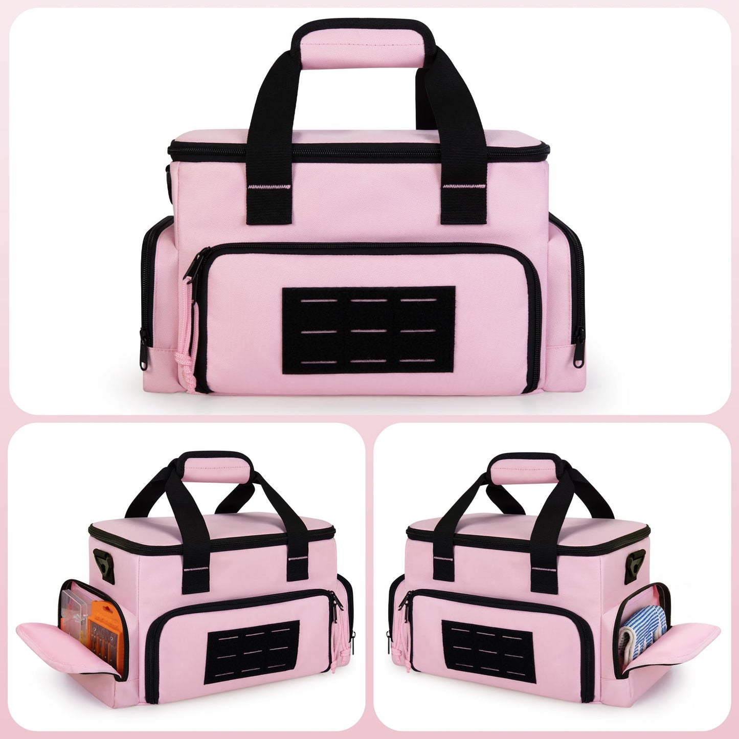 Trahzia Pink Tool Bag for Women with 2 Clear Pouches, 12-inch Tool Storage Organizer, Double Layer Tool Box for Electrician, Carpenters, Repairman, Pink