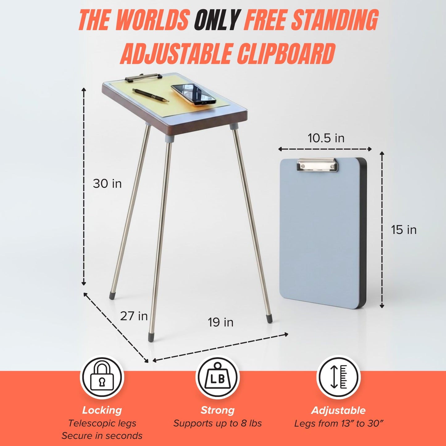Mantis Self Standing Clipboard - Light Note Taking Clip Board with Retractable Legs, Letter/ A4 Size, for Contractor, Teacher, Nurses