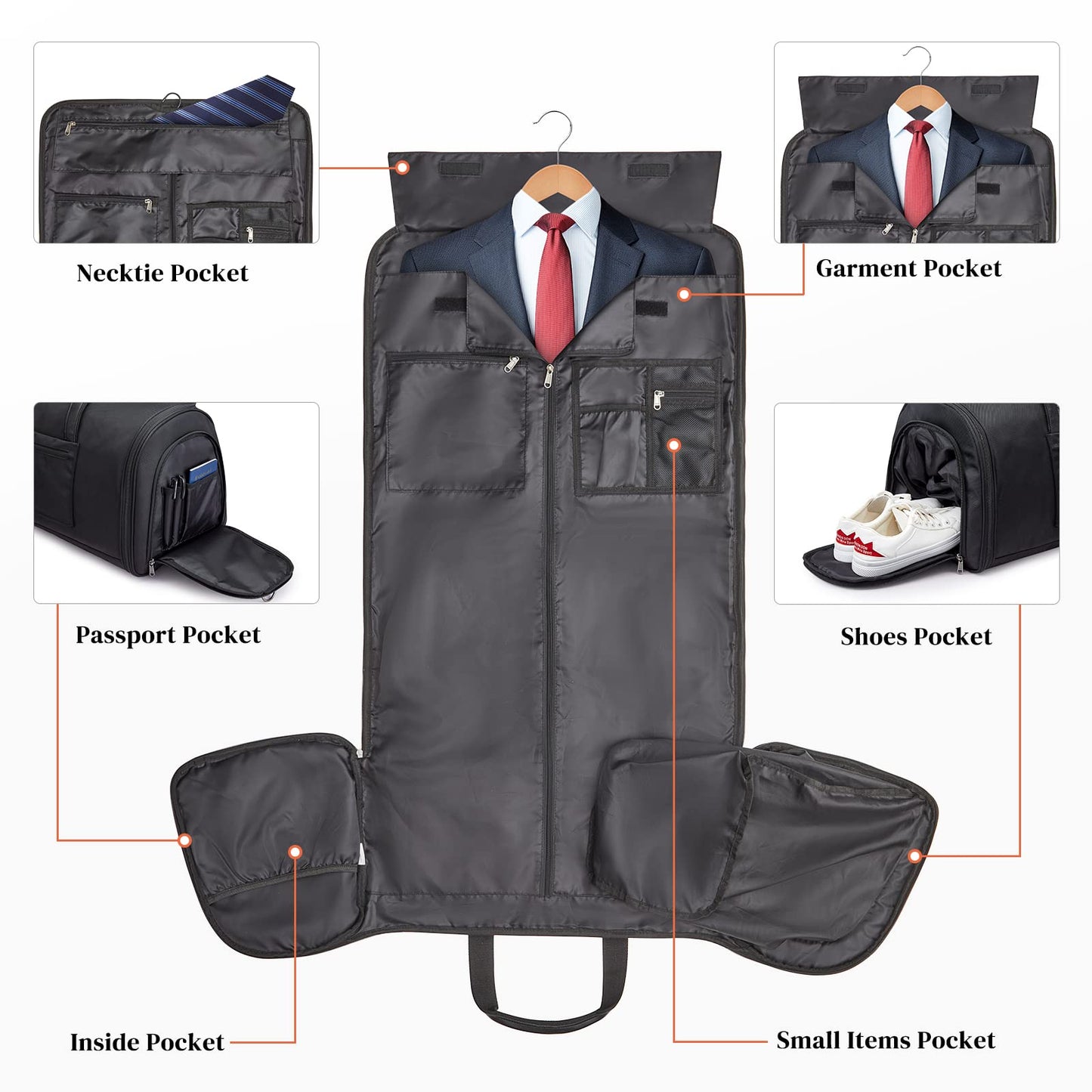 S-ZONE 50L Convertible Travel Garment Bag Carry on Garment Duffel Bag for Men Women 2 in 1 Hanging Suitcase Suit Business Travel Bag, Black