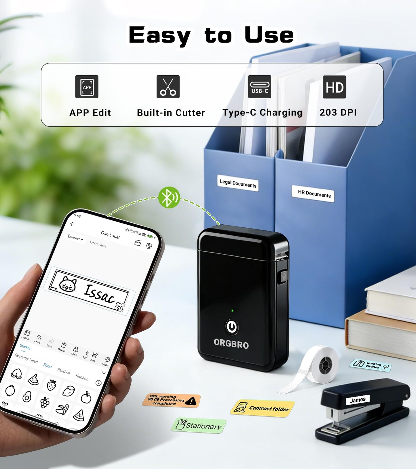 ORGBRO Label Maker Machine with Tape, X1 Portable Bluetooth Mini Label Printer, Support Pre-Cut & Continuous Label, Wireless Small Label Makers with Versatile App for School Home Office Organization