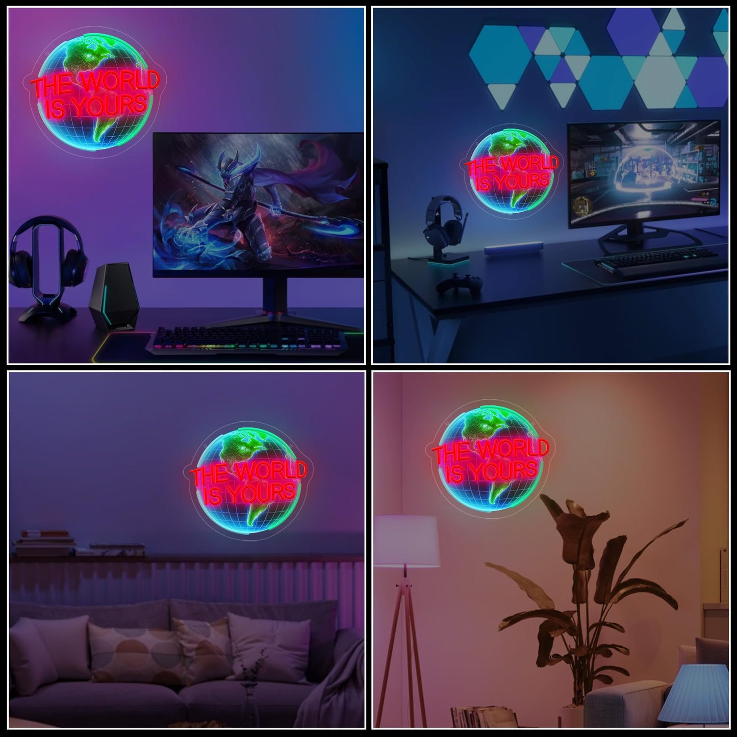 The World Is Yours Neon Sign, LED Wall Sign for Bedroom, Game Room & Bar Decor, Bright Acrylic Neon Sign for Parties, Modern Neon Signs for Wall Decor Men, USB Powered Motivational LED Sign
