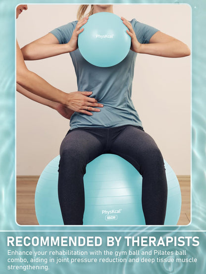 PhysKcal Exercise Yoga Ball Chair with Pilates Ball Set, Swiss Ball for Blance and Stability, Physical Therapy Set-Blue