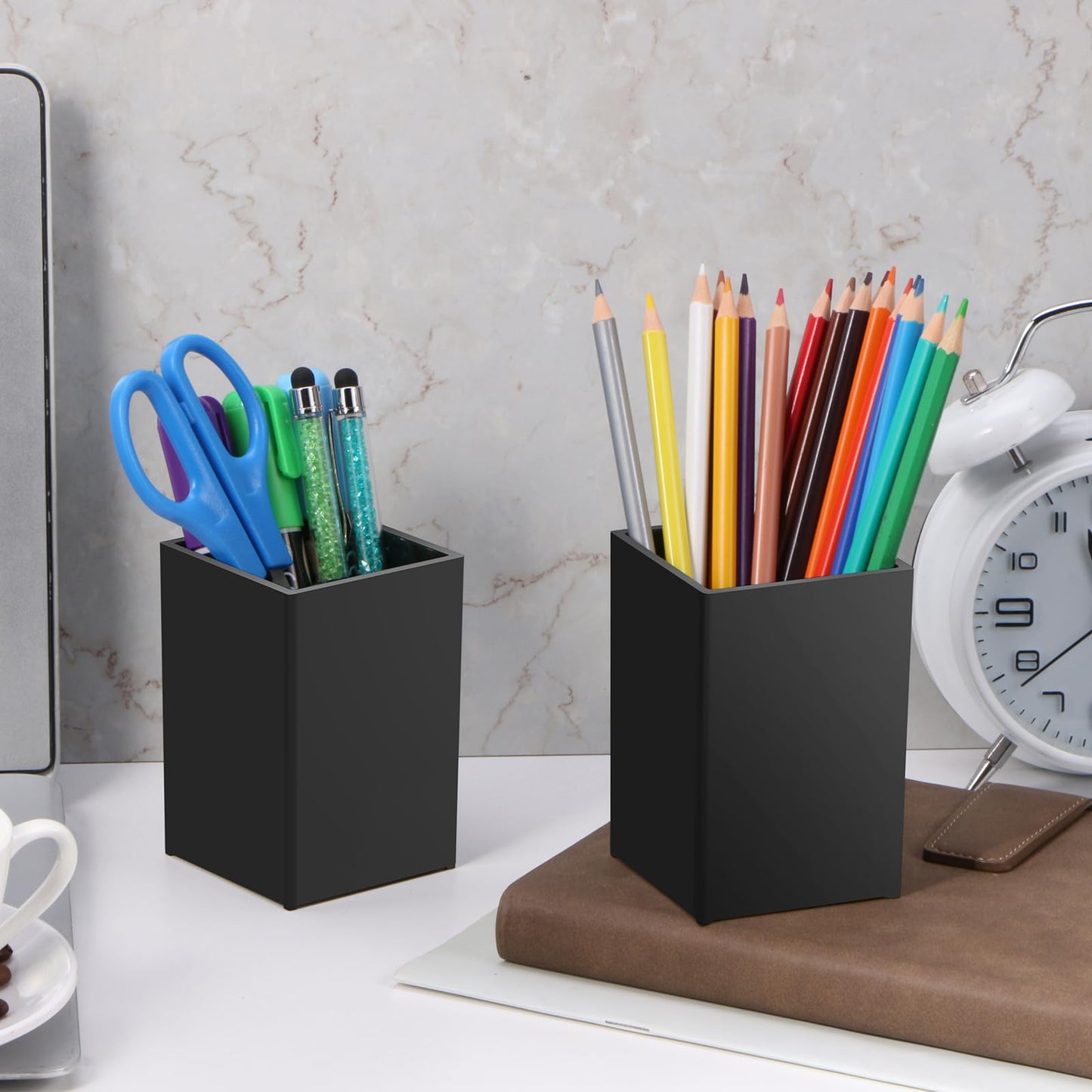 AFOROEOA 10Pack Black Acrylic Pen Holder, Desktop Pencil Organizer Makeup Brush Holder Acrylic Pencil Cup Stationery Pencil Holder for Desk Office Pen Organizer