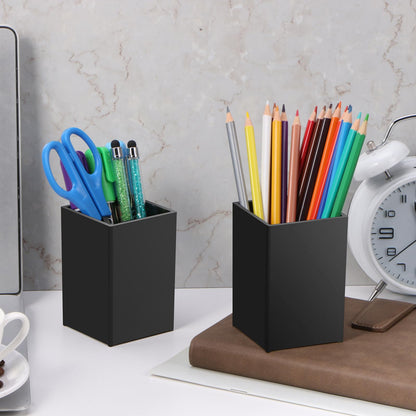 AFOROEOA 10Pack Black Acrylic Pen Holder, Desktop Pencil Organizer Makeup Brush Holder Acrylic Pencil Cup Stationery Pencil Holder for Desk Office Pen Organizer