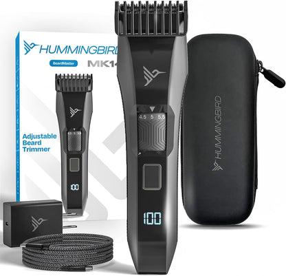HUMMINGBIRD MK14 BeardMaster – Premium Beard Trimmer for Men, Precision Dial, Adjustable 20 Length Settings, Stainless Steel T-Blade, Cordless USB-C Rechargeable, Waterproof, LED Display, Travel Case