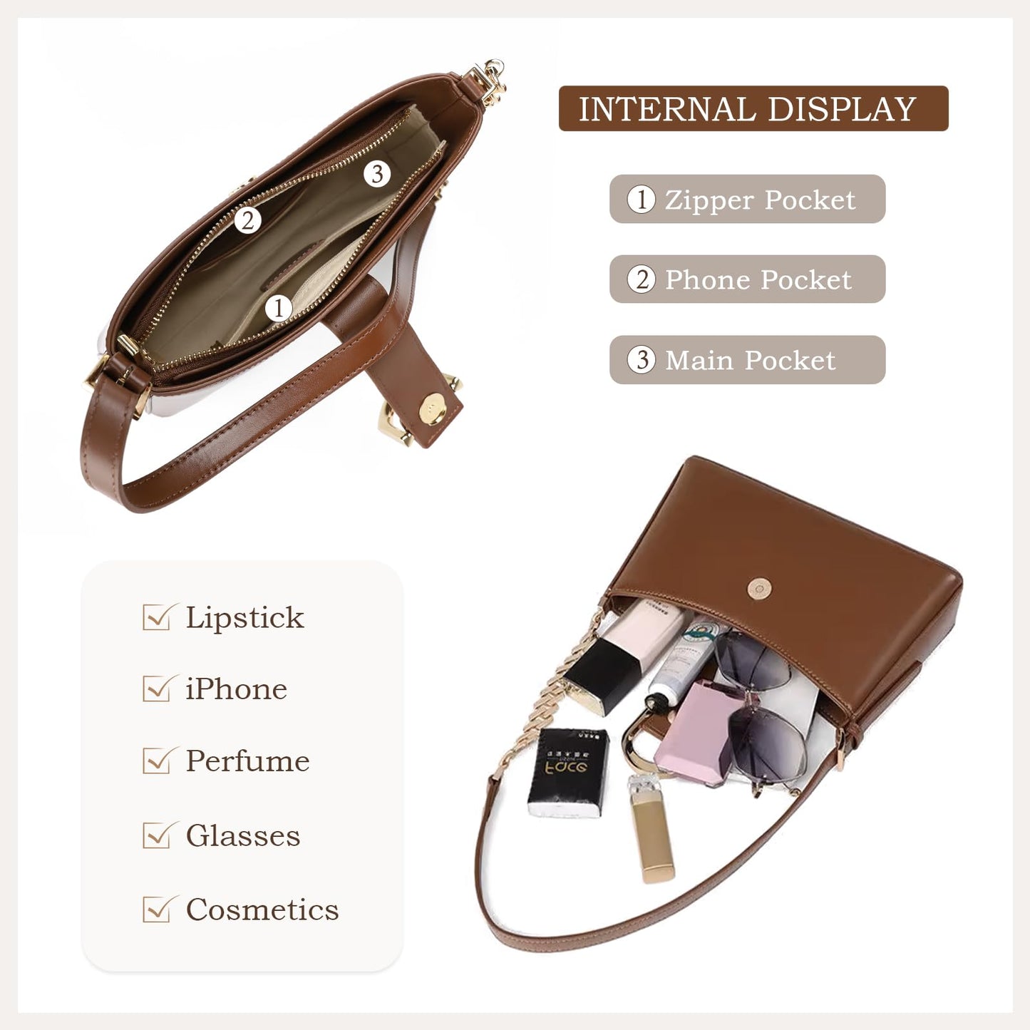 MFFOR Leather Purses for Women, Shoulder Handbags, Small Crossbody Bag