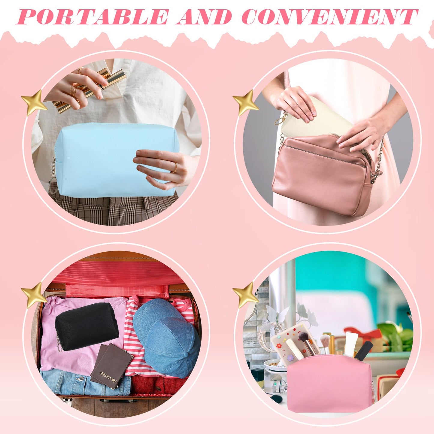Chunful 24 Pcs Preppy Makeup Bag PU Leather Cosmetic Bag Bulk Makeup Plain Pouch Waterproof Toiletry Purse for Women Traveling Preppy Pencil Case Valentine's Day Gifts(Mixed Colors)