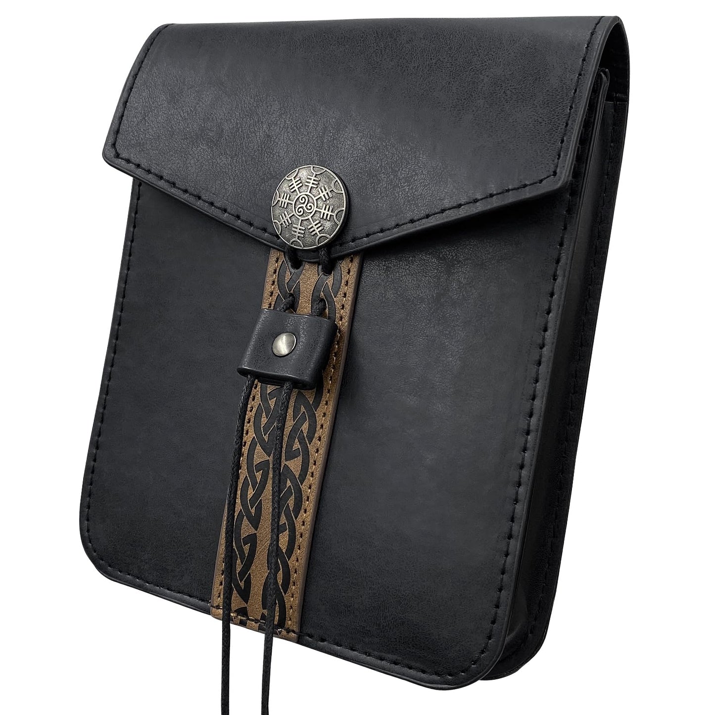 HiiFeuer Vintage Medieval Faux Leather Belt Bag, Retro Middle Ages Belt Pouch Waist bag, Portable Side Pack For LARP Ren Faire (Black A)