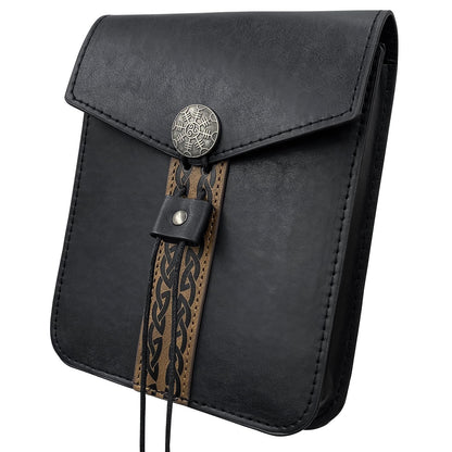 HiiFeuer Vintage Medieval Faux Leather Belt Bag, Retro Middle Ages Belt Pouch Waist bag, Portable Side Pack For LARP Ren Faire (Black A)