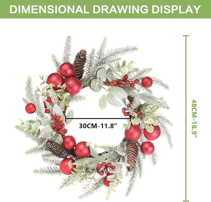 Super Holiday Christmas Wreath, 20Inch Artificial Wreaths for Front Door Christmas Decorations with Wreath Hanger, for Indoor Outdoor Home Hoilday Party Wall Decor - Red