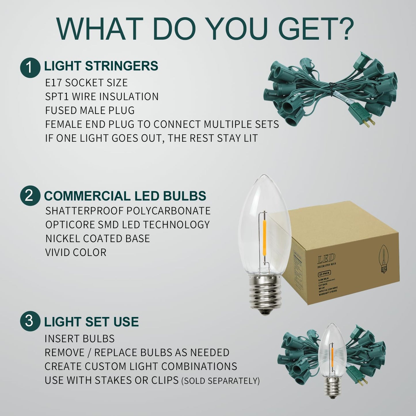 C9 Clear Christmas String Lights, 25FT 26 Bulbs Bright & Warm Outdoor Christmas Lights, Outdoor Indoor Xmas Roofline Backyard Garden Patio Home Holiday Decor, Waterproof Extendable Green Wire