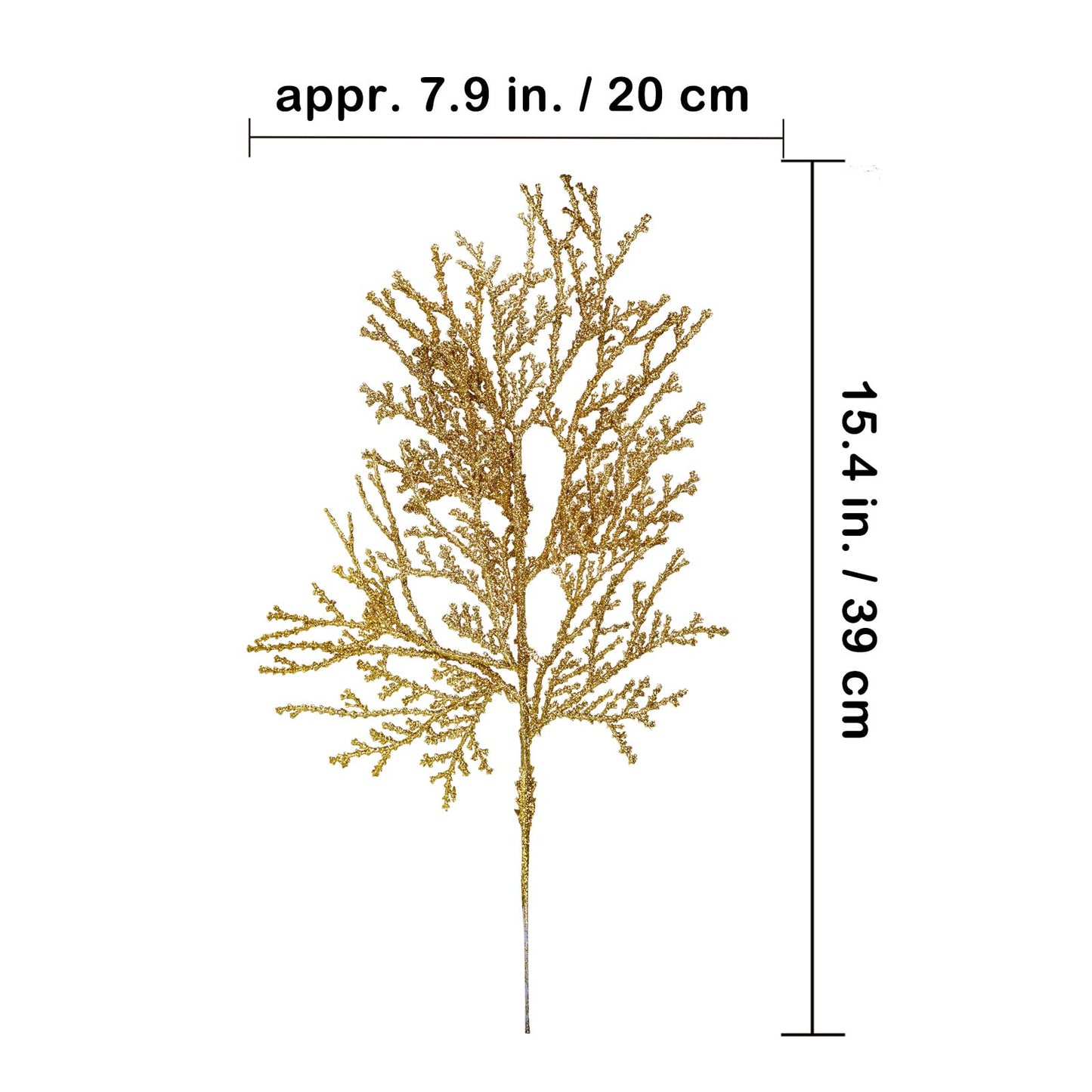 15 Pcs Gold Glitter Artificial Cedar Sprigs Picks Faux Cedar Branches Stems Christmas Tree Picks Sprays 15.4" H for Gold Christmas Tree Wreath Wedding Bouquet Winter Seasonal Holiday Decoration
