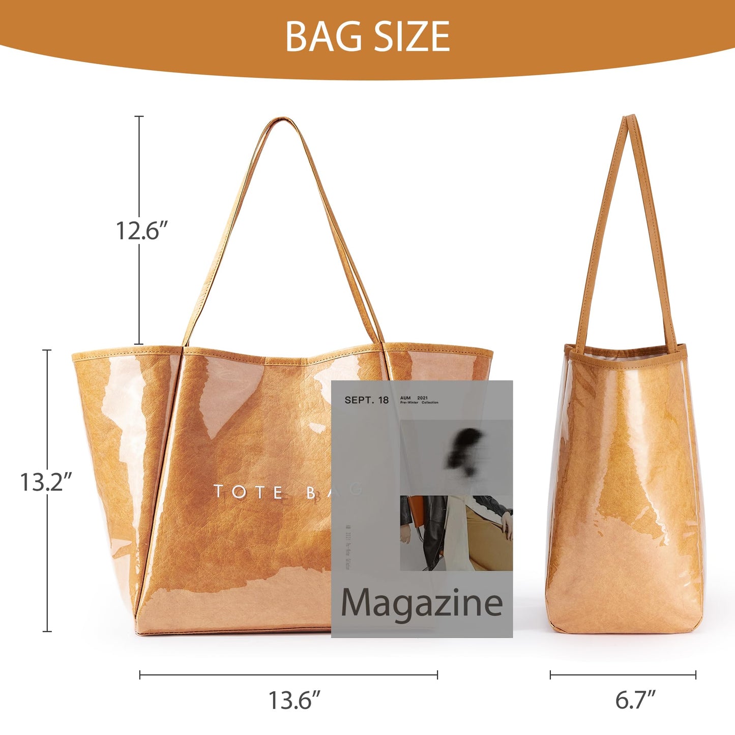 KALIDI Large PVC Tote Bag Women Weekender Hobo Bag Travel Purse Trendy Kraft Paper Oversize Shoulder Handbag for Work College Beach
