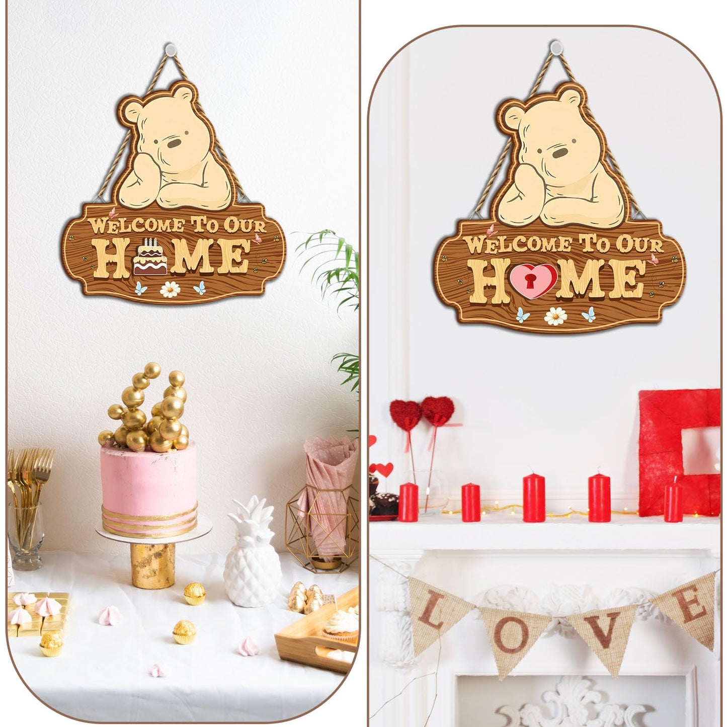 Winnie Welcome Sign for Door Decor, the Pooh Welcome to Our Home Sign with Interchangeable Holiday Sign, Christmas Party Decor Supplies, Perfect for Housewarming Gift, Christmas Thanksgiving Gifts
