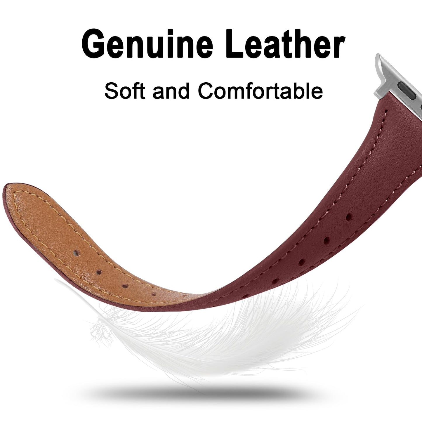 Slim Soft Genuine Leather Bands Compatible with Apple Watch Band 42mm 44mm 45mm 46mm 49mm for Women, Dressy Durable Leather Replacement Strap for iWatch Ultra1/2/3 SE1/2/3 11 10 9 8 7 6 5 4 3 2 1
