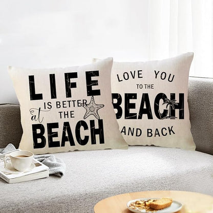 ULOVE LOVE YOURSELF Coastal Beach Throw Cushion Covers Double-Sided Tropical Palm Paddles Anchor Starfish Summer Beach House Decorative Pillowcase 18 x 18 Inch 4Pack Porch Patio Decor (Black)