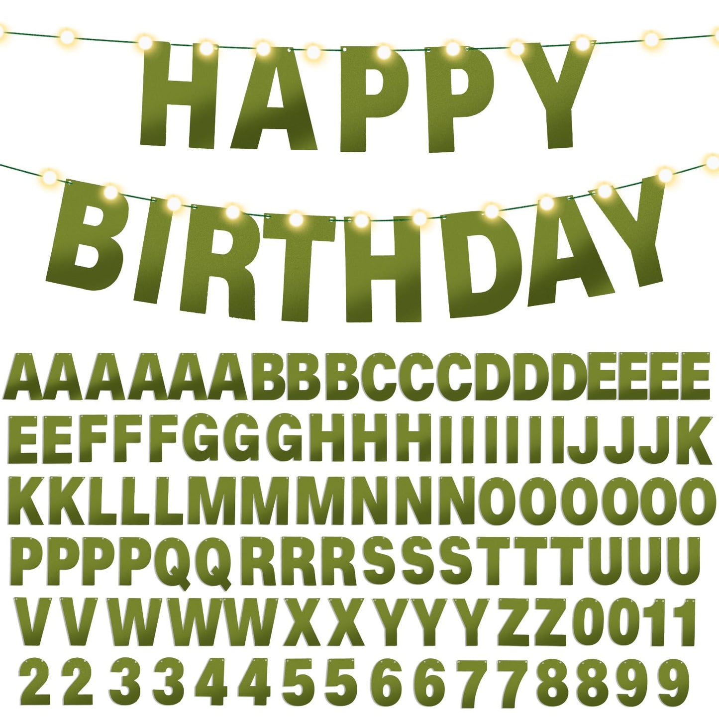 TaoBary 112 Pcs DIY Letter Kit Glitter Customizable Banner Letters Include 107 Letters and Numbers 3 Rope and 2 Needles for Birthday Halloween Christmas Wedding Valentine Party Decor(Bright Green)