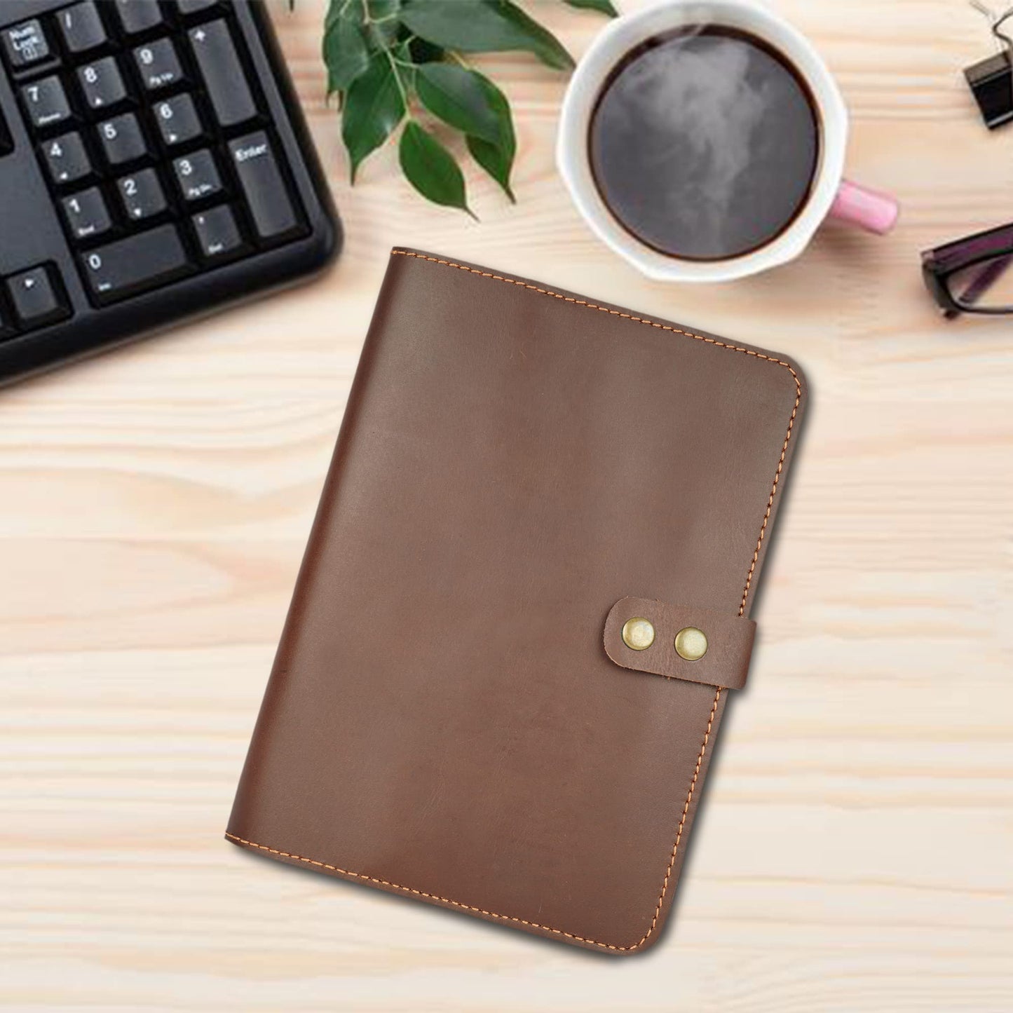 CestAntiQ Rustic Leather Journal Cover | Handmade 6x9 Spiral Steno Pad Holder | Full-Grain Top-Bound Notebook Sleeve & Refillable Cahier Cover (Brown)
