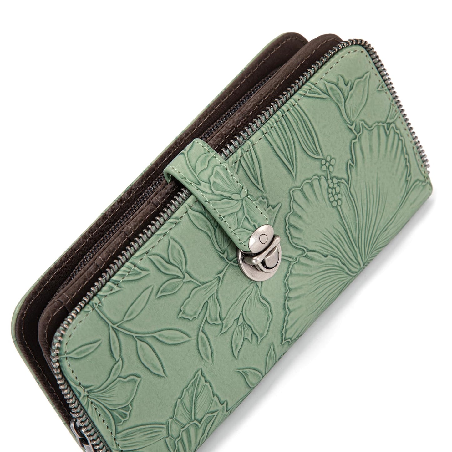 Montana West Green Floral Wallet Wristlet Women Large Capacity RFID Blocking Wallets, Card Cases & Money Organizers Ladies Female Bifold Clutch Wallets with ID Window and Latch Gifts