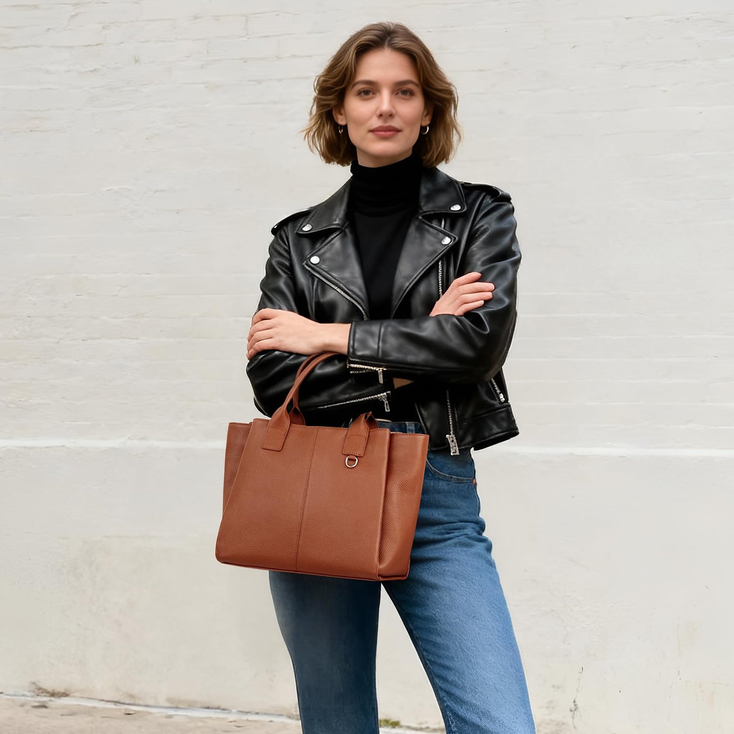 befen Genuine Leather Satchel Purse for Women, Ladies Crossbody Shoulder Bags Top Handle Tote Bag for Travel, Work, Office - Brown