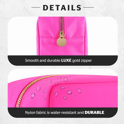 DANCOUR Large Pink Makeup Bag – Nylon Cosmetic Pouch, Travel Makeup Organizer Case, Spacious Makeup Bag for Toiletries, Beauty Essentials & Cosmetics