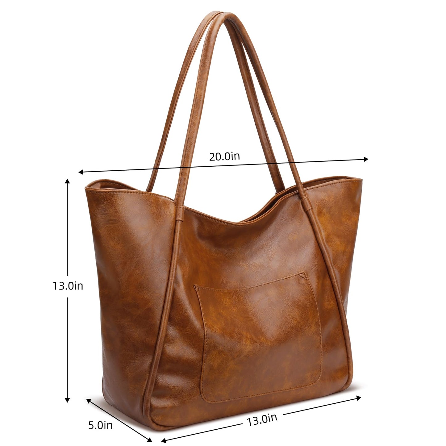 KKXIU Large Tote Bag for Women with Zipper Work Leather Travel Purse and Handbags - Dark Brown