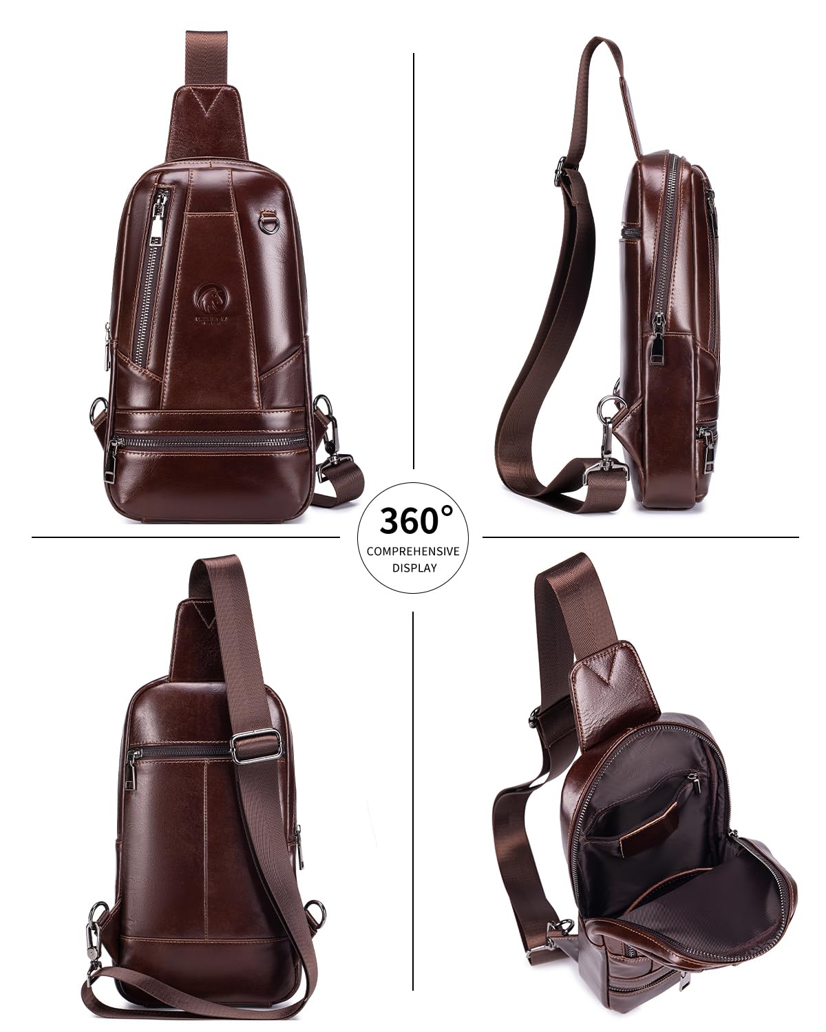 RAINBOW HORSE Genuine Leather Shoulder Bag, Men's Crossbody Chest Bag, Casual Front Pack, Suitable for Travel, Hiking, and Daily Use