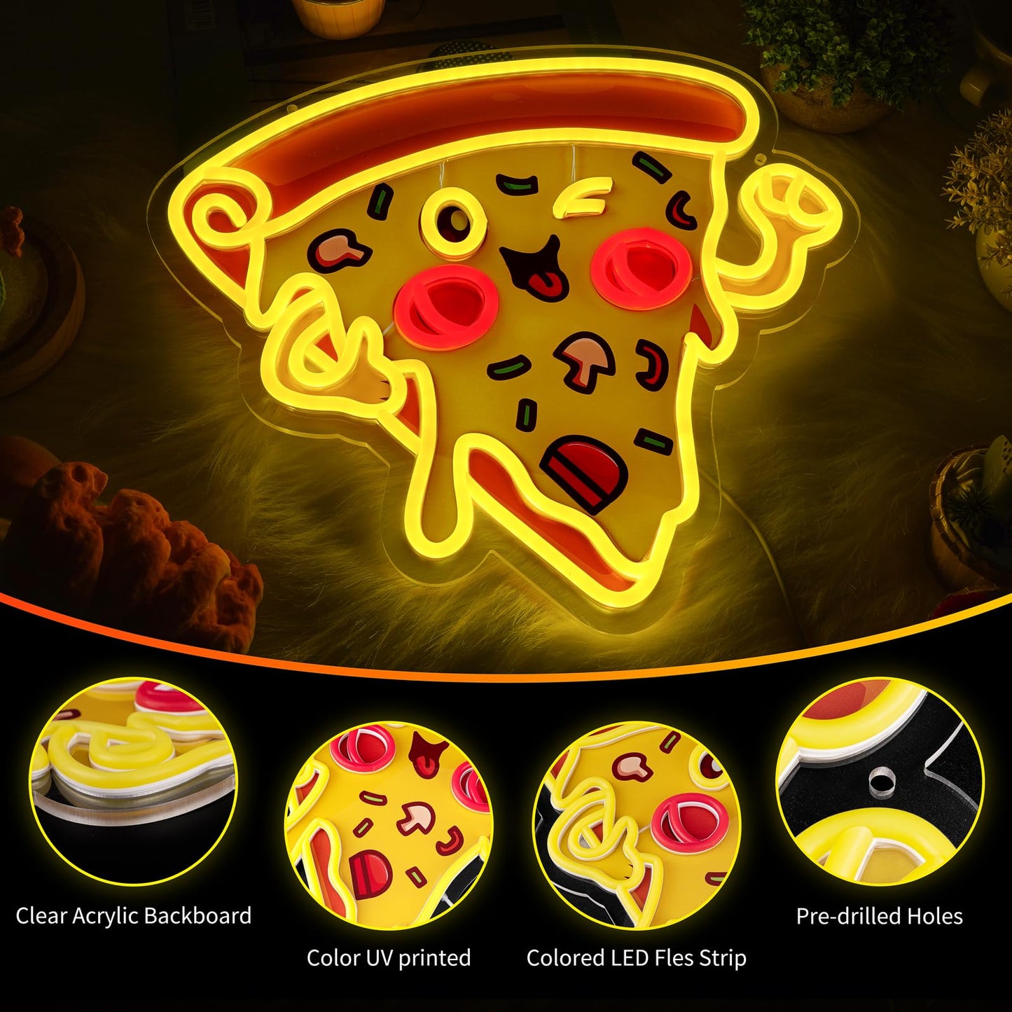 Pizza Neon Sign for Wall Decor, Dimmable Delicious Mr. Pizza LED Neon Light Sign, USB Powered Fast Food Business Signs for Shop, Home, Man Cave, Bar Party Decoration, Christmas Birthday Gifts