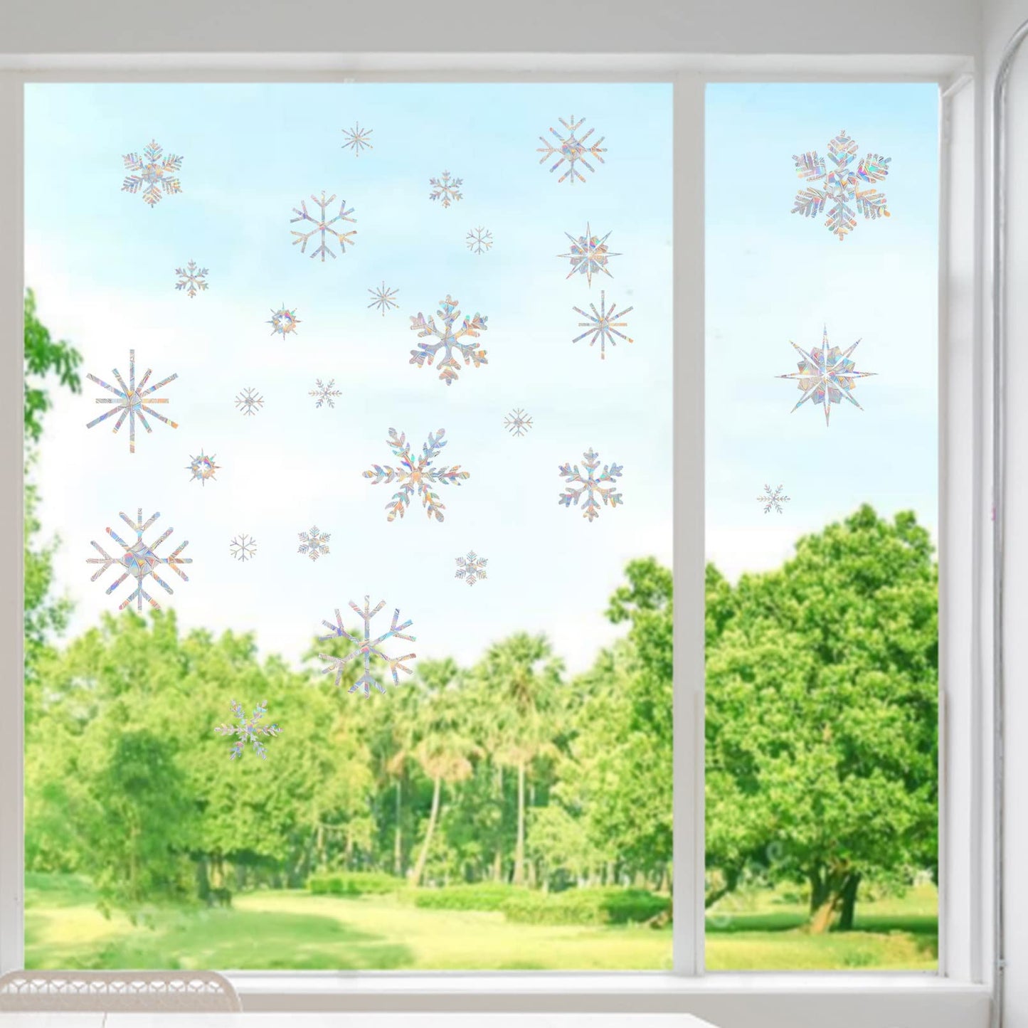 Window Decals for Glass Windows,Anti-Collision Clings to Save Birds from Window Collisions,Non Adhesive Prismatic Window Clings, Rainbow Stickers,Christmas Snowflake Window Clings,(28pcs)