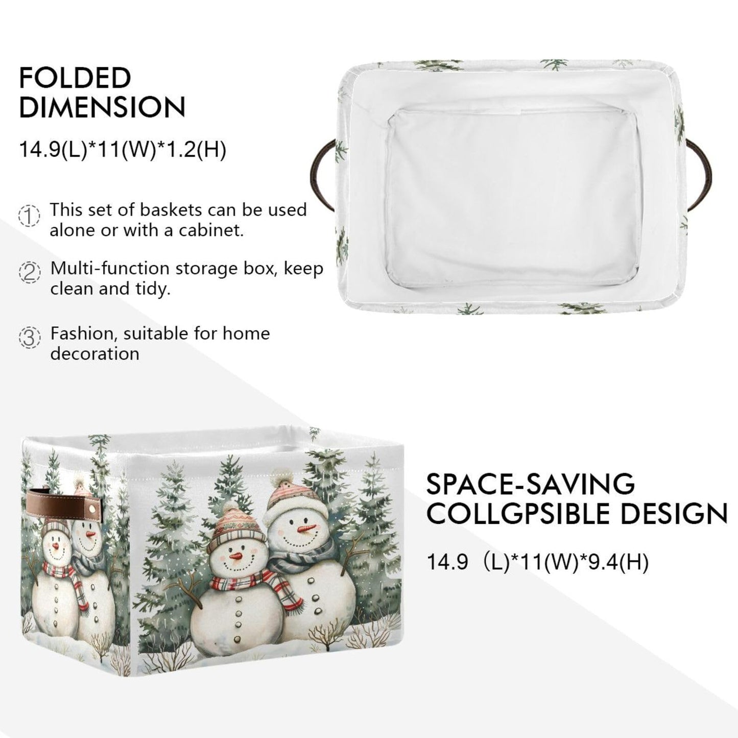 senya Christmas Storage Basket, Forest Winter Christmas Snowman Foldable Fabric Collapsible Storage Bins Organizer Bag for Storage Clothes