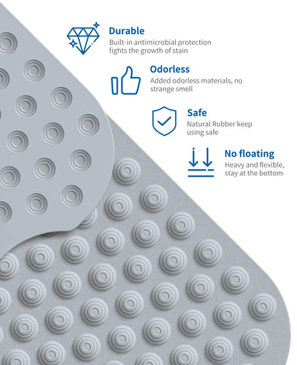 Bligli Bathtub Mat Non-Slip Without Suction Cups, 39x16inch Extra Long Bath Mats for Shower Bathroom, Machine Washable Natural Rubber Shower Tub Mat (39x16inch, Gray)