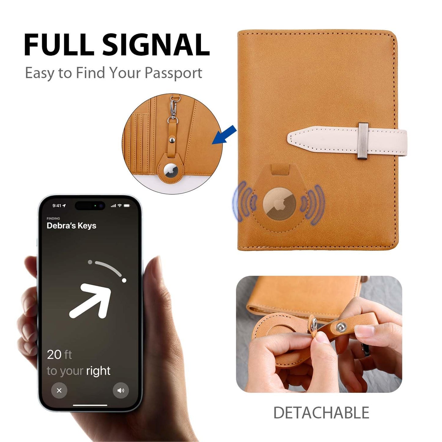 Deziliao Passport wallets, Mulit-purpose RFID Blocking Passport Holder AirTag Wallet, Travel Wallet Cover Case（Brown）