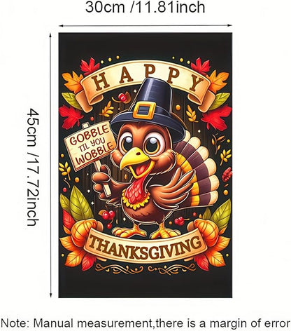 Thanksgiving Turkey Garden Flag Double Sided 12x18 Inch Happy Fall Pumpkin Leaves Yard Flag Autumn Harvest Outdoor Decoration Farmhouse Porch Lawn Banner Seasonal Holiday Home Decor