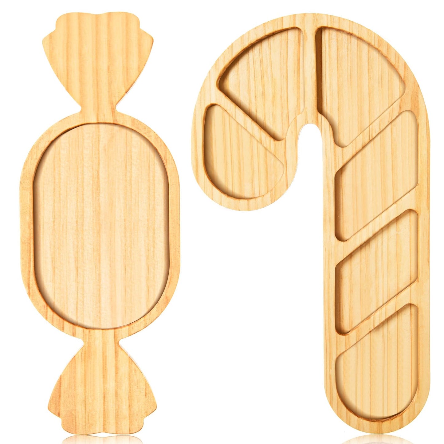 AWIZOM 2 Pcs Christmas Wooden Serving Platters Peppermint Candy and Candy Cane Charcuterie Boards Christmas Wood Trays Decorative Wooden Snack Cheese Dish Plates for Xmas Holiday Housewarming Present