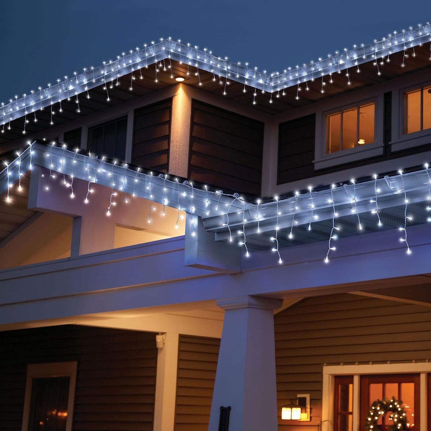 32.8ft 400 LED Icicle String Lights, 8 Modes Waterproof Icicle Christmas Lights Outdoor with Memory Function, Curtain Fairy Lights Hanging Decor for Home, Party, Christmas & Halloween (Cool White)