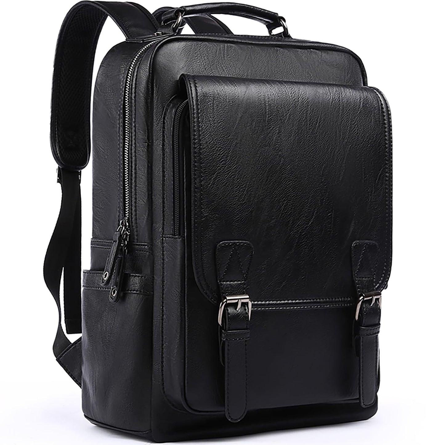 MATE ELAN Leather Travel Laptop Backpack For Men Fit 15.6" Waterproof Vintage Backpack Business Work Knapsack College Commute Hiking Black Backpacks