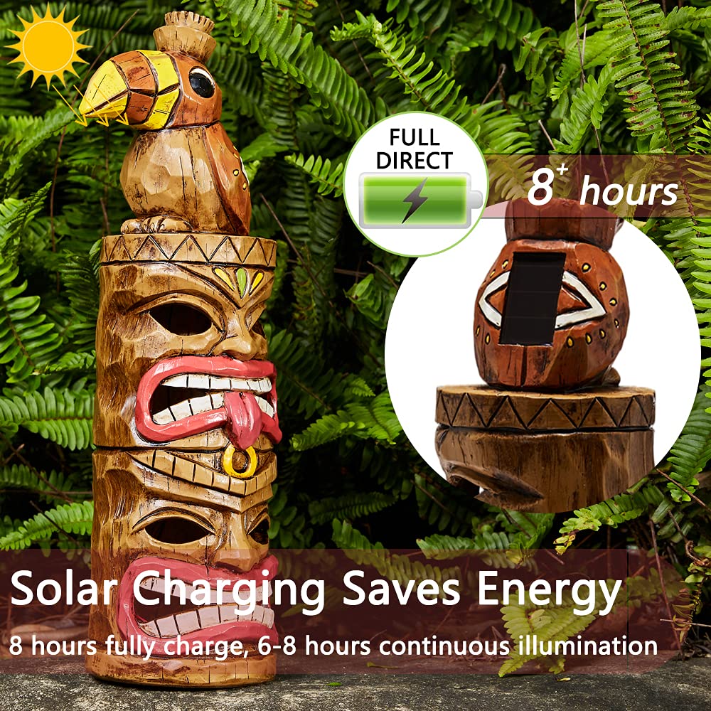 Yiosax Outdoor Tiki Statue Decoration-Solar Garden Figurine - Woodpecker Waterproof Unique Housewarming Gifts for Women Patio,Balcony,Yard,Lawn Decor 15 Inch Tall