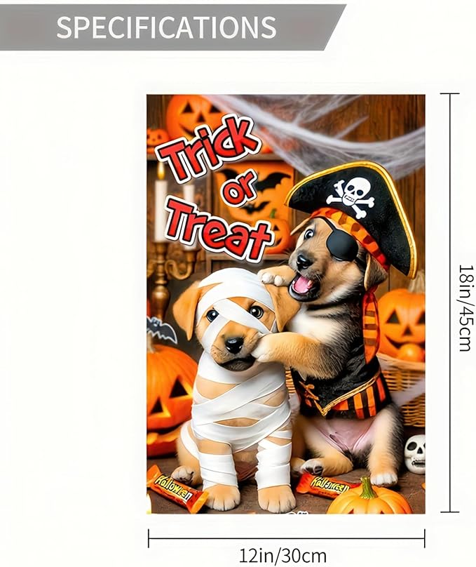 Halloween Garden Flag 12x18 Inch Double Sided Halloween Dog Decoration Home, Yard, Lawn, Porch Decor, Outside Fall Decor