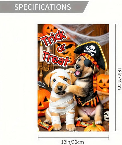 Halloween Garden Flag 12x18 Inch Double Sided Halloween Dog Decoration Home, Yard, Lawn, Porch Decor, Outside Fall Decor
