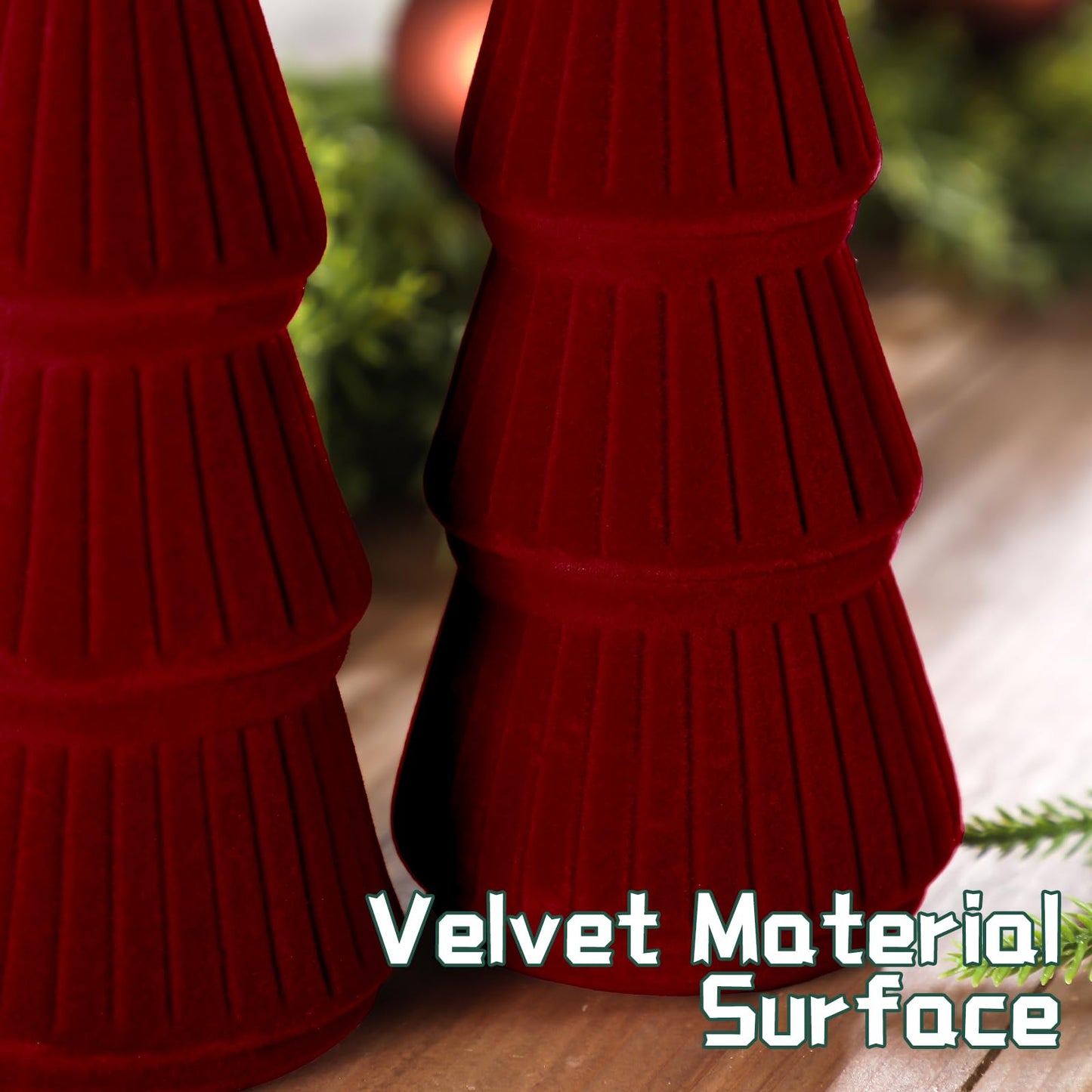 Bucherry 3 PCS Velvet Christmas Tree Figurines Decoration - 8" 10" 14" Modern Cone Christmas Tabletop Home Rustic Centerpiece Set for Winter Holiday Mantel Entryway Party Decor(Burgundy)