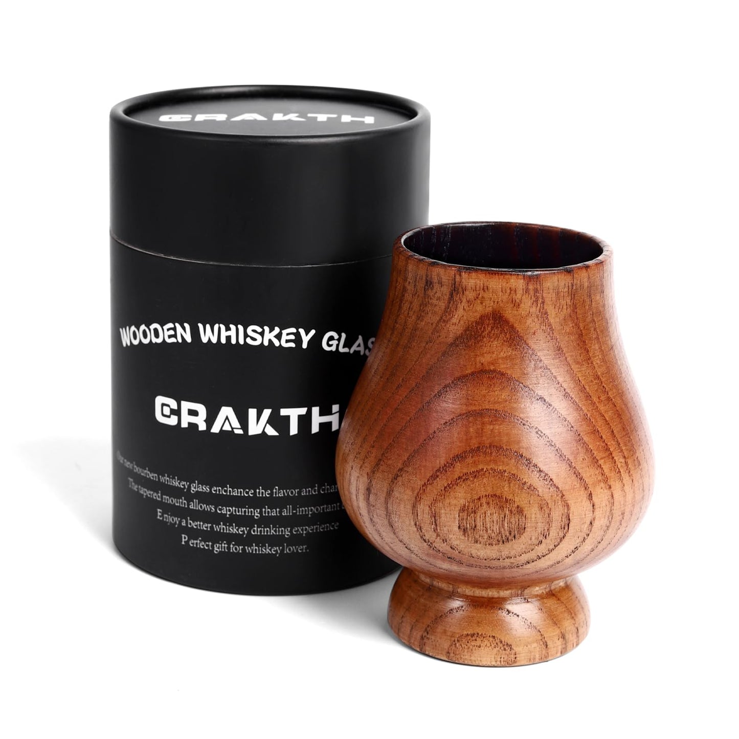 CRAKTH Charred Wooden Whiskey Glass Cup, Old Fashioned Wooden Bourbon Drinking Glass, Whiskey Bourbon Gifts Accessories for Men Dad