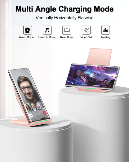 Fast Wireless Charger, NANAMI 15W Qi Certified Wireless Charging Stand Compatible iPhone 17/17 Air/16/15/15 Pro/15 Plus/15 Pro Max/14/13/12, for Samsung Galaxy S25/S24/S23/S22/S21 and Qi-Enabled Phone