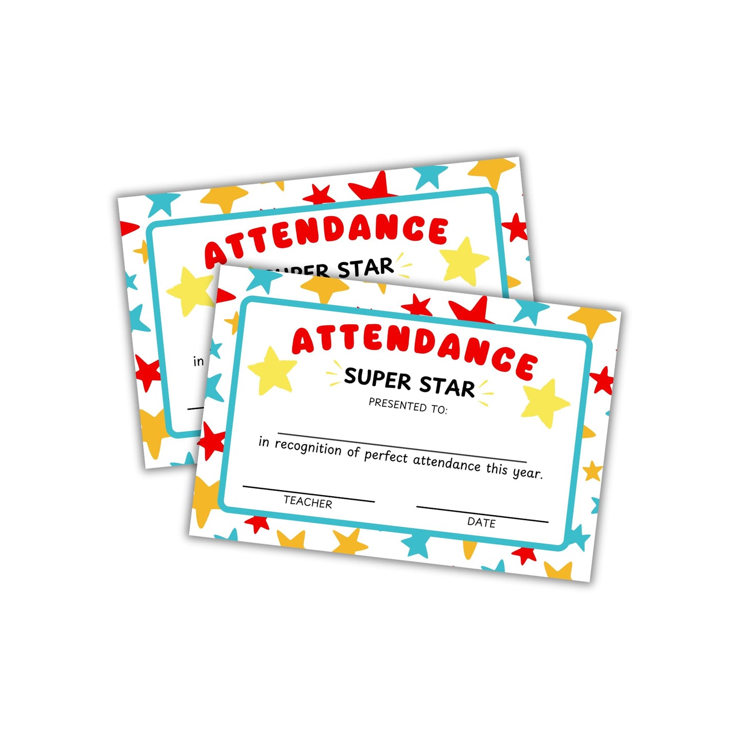 Certificate of Perfect Attendance 30pk 6x9” Cardstock Student End of Year Awards from Teachers Star Background School Attend Never Missed a Day