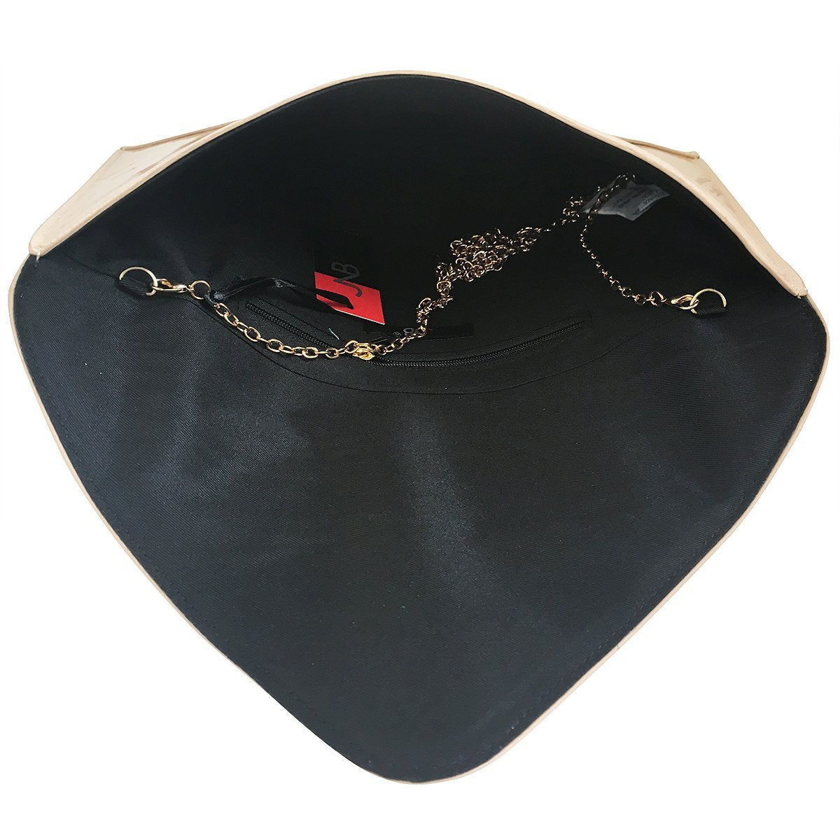 JNB Faux Patent Leather Envelope Candy Clutch Bag with Gold Hardware Zippered Pocket,Taupe
