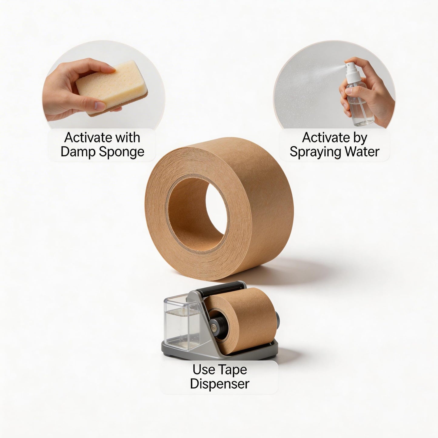 Joisonwoo Water Activated Gummed Kraft Paper Tape, Water Activated Tape Brown, 6-Rolls 2.75" x375ft, Heavy Duty for Moving & Tamper Evident Shipping