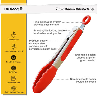 Small Silicone Tongs 7-Inch Mini Serving Tongs, Set of 3 (Black Gray White)