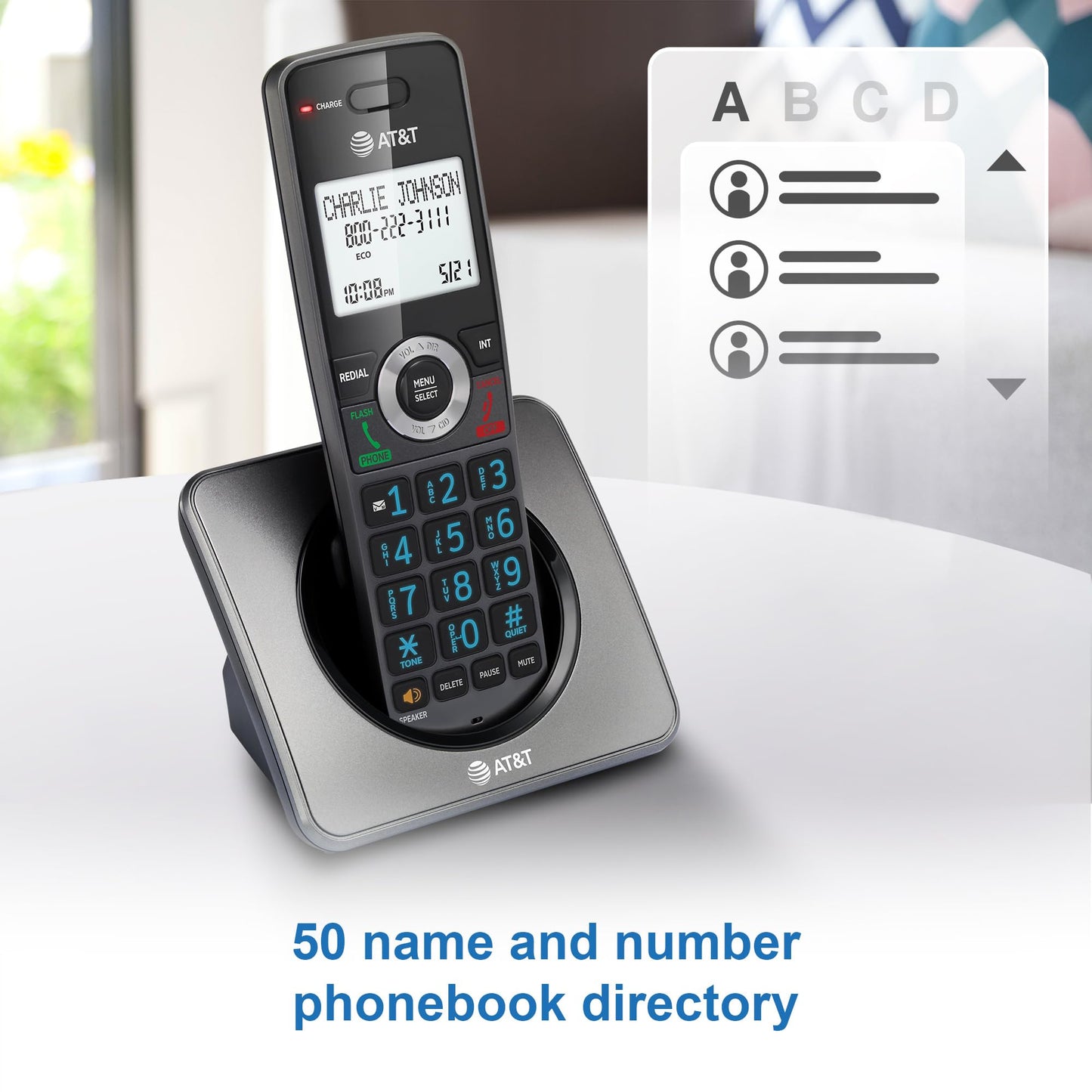 AT&T GL2101-2 DECT 6.0 2-Handset Cordless Home Phone with Call Block, Caller ID, Full-Duplex Handset Speakerphone, 2" White Backlit Display, Lighted Keypad (Graphite & Black)